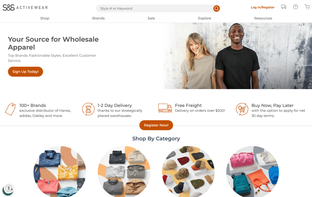 S&S Activewear homepage