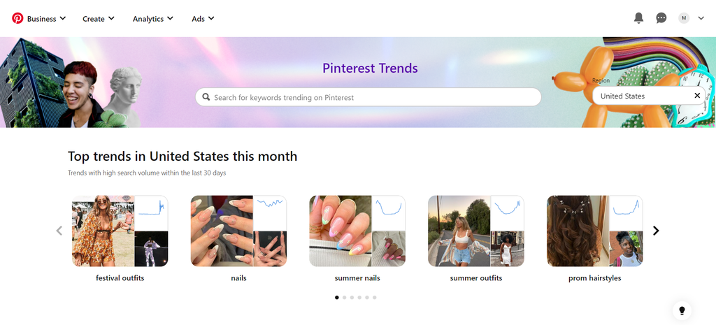 The Trends page on Pinterest