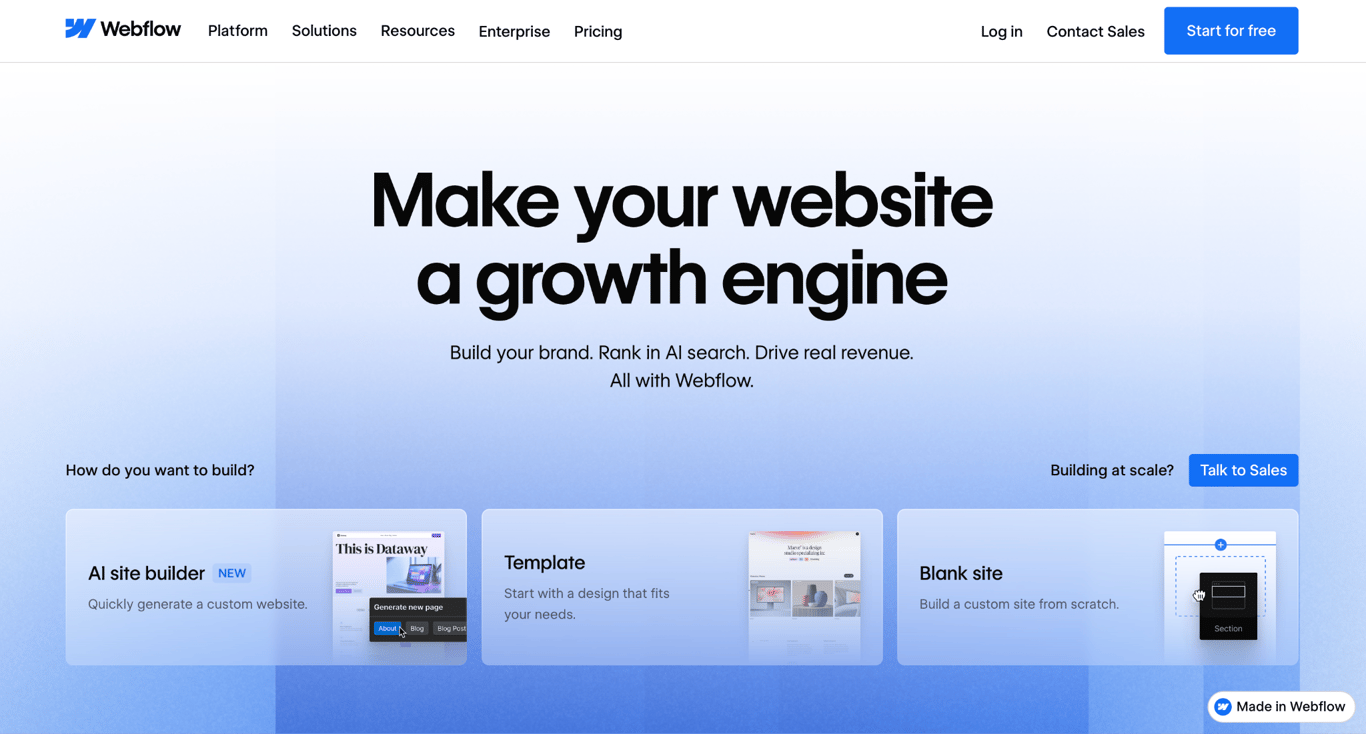 Webflow landing page