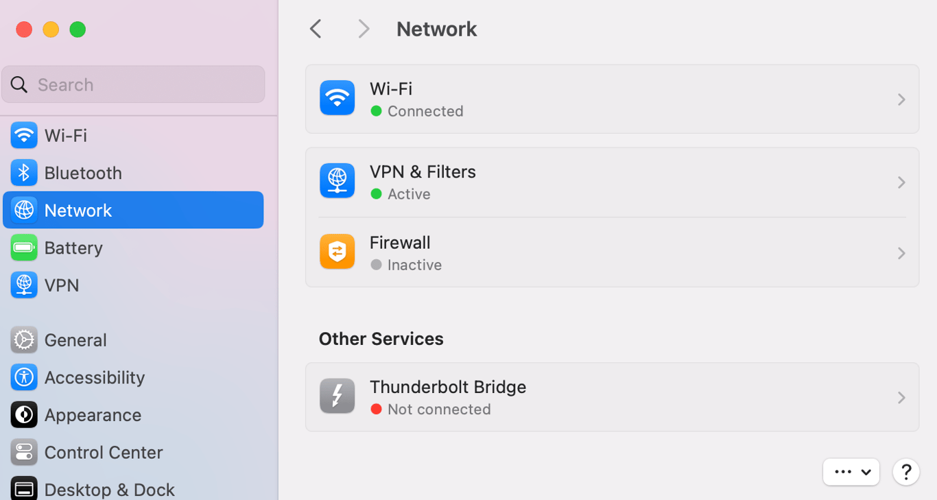 The Network settings on macOS