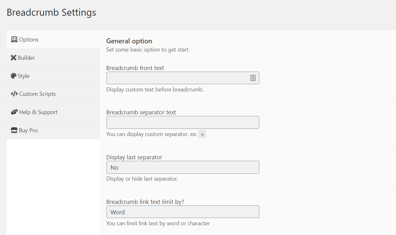 General breadcrumb settings 