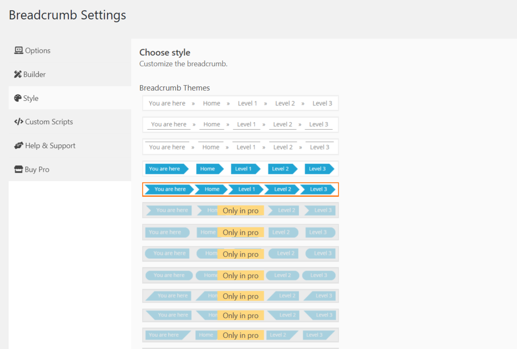 Breadcrumb style options