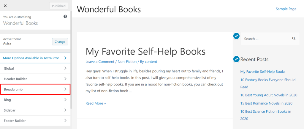 Breadcrumb tab in the editor