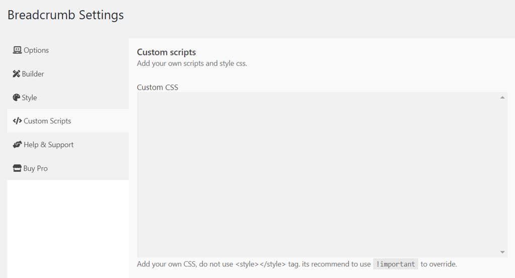 Custom CSS in breadcrumb settings