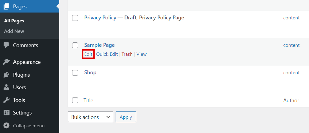 WordPress dashboard, highlighting the Edit post button.