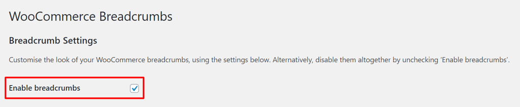 Enable breadcrumbs for WooCommerce
