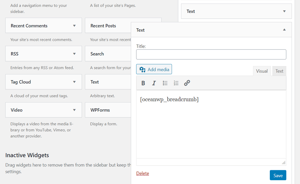 Inserting oceanwp_breadcrumb