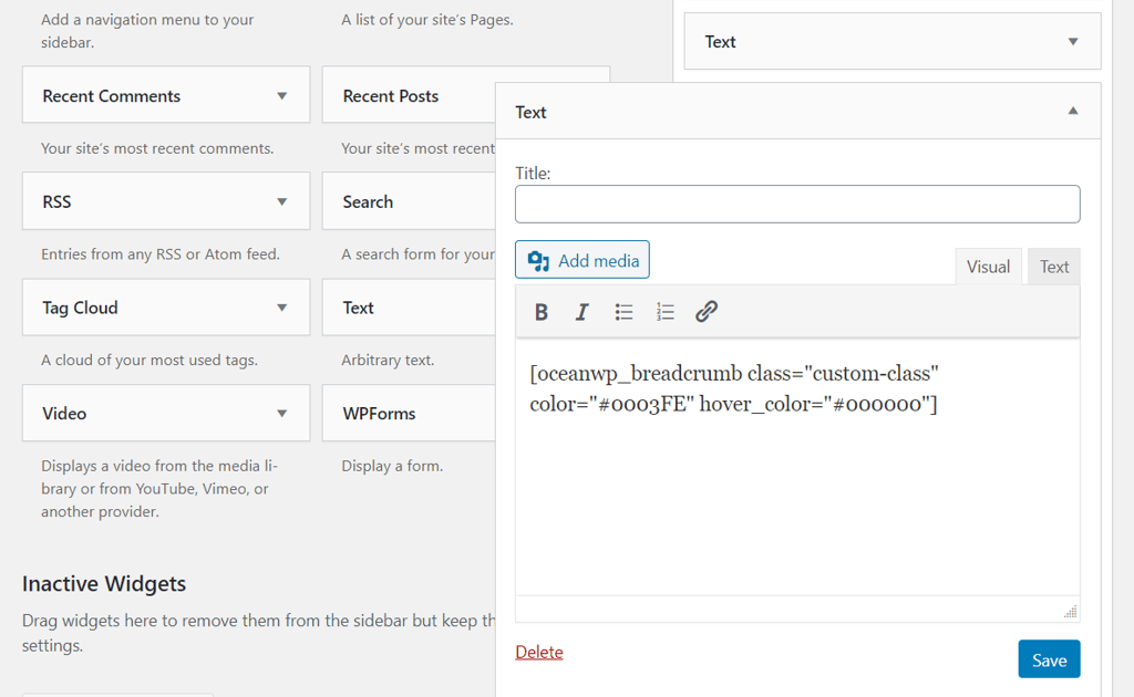 Modifying shortcode parameters for breadcrumbs