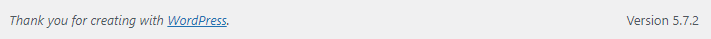 A message thanking you for creating with WordPress and showing its version.