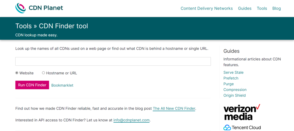 Screenshot from the CDN Planet's website showing its CDN Finder tool.