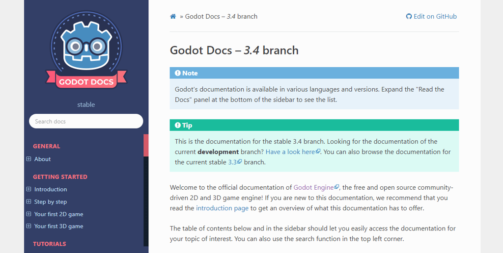 Godot Docs website homepage