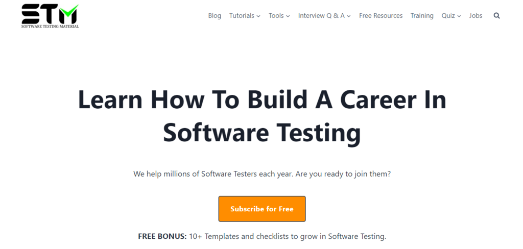 Software Testing Material website homepage