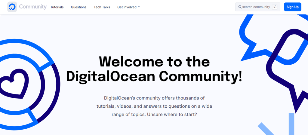 The Community page on the DigitalOcean website