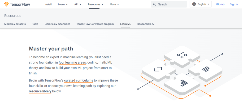 The Machine Learning Education tab on the Resources page of the TensorFlow website