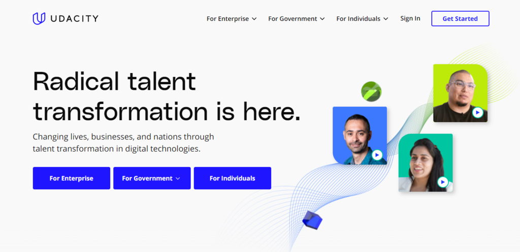 Udacity website homepage