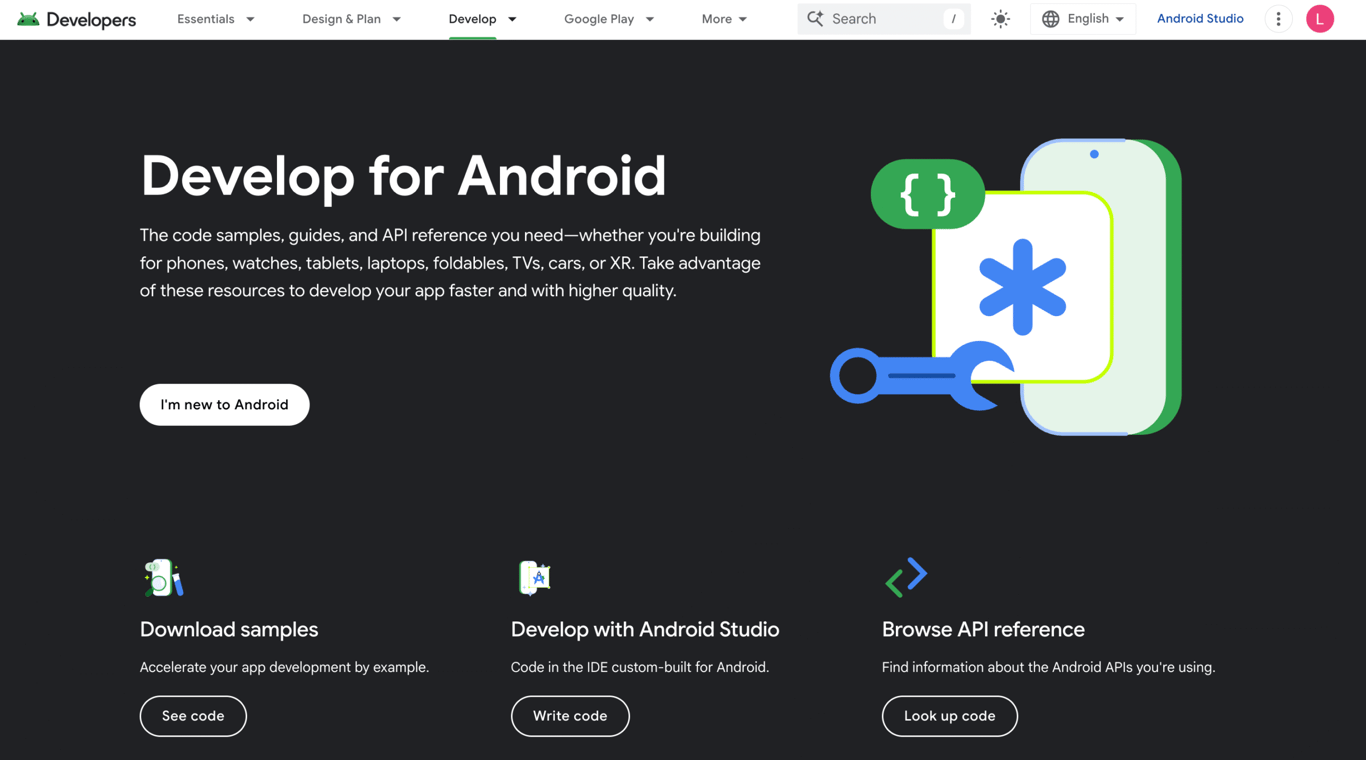The Documentation page on the Android Developers website
