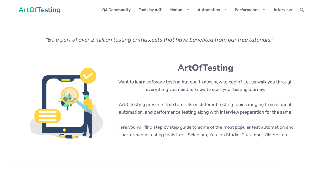ArtOfTesting website homepage