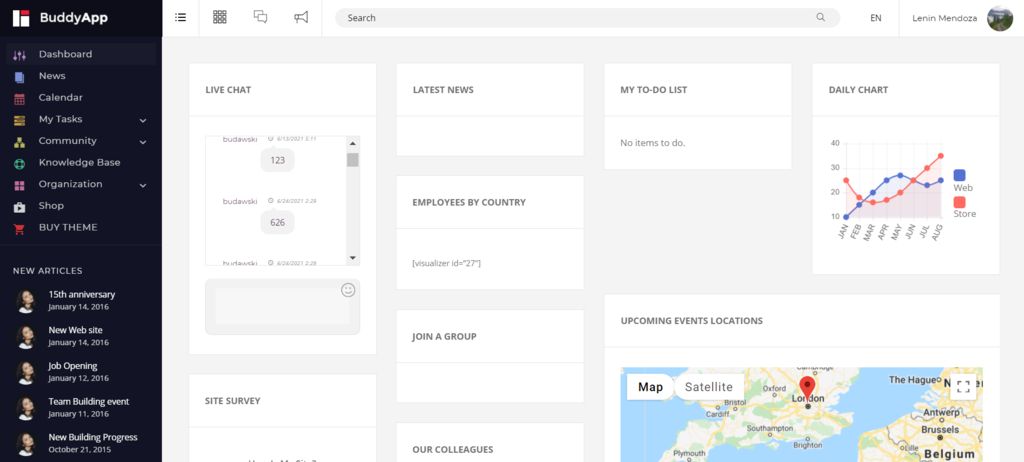 BuddyApp WordPress intranet theme