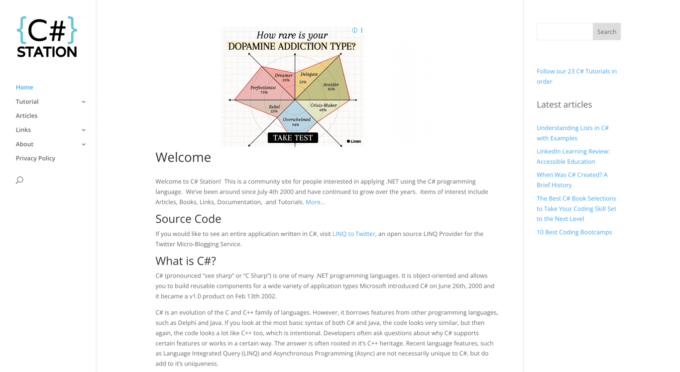 C# Station website homepage