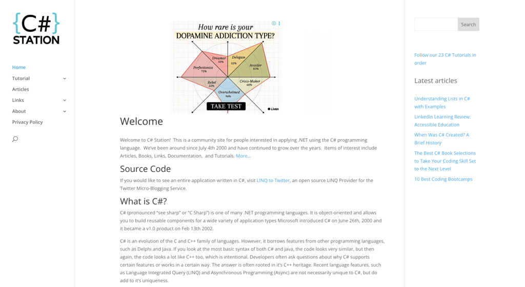 C# Station website homepage
