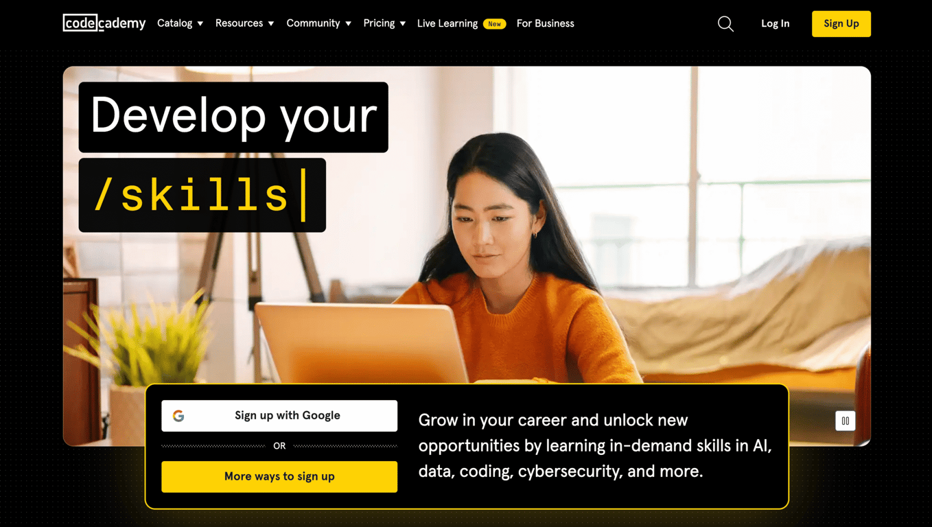 Codecademy website homepage