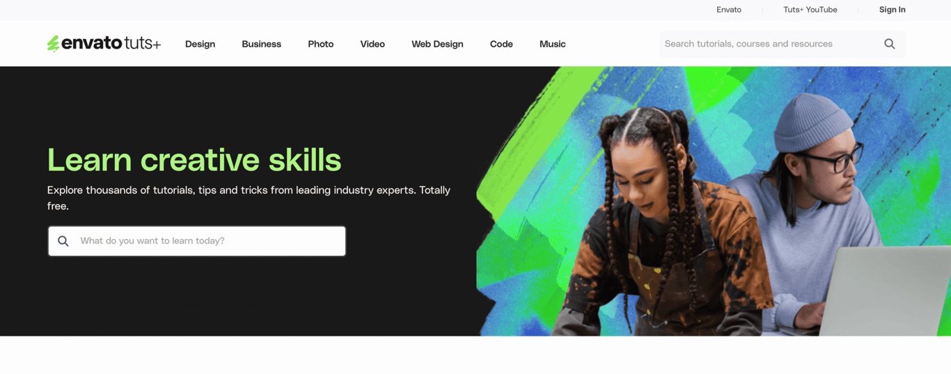 Envato Tuts+ website homepage