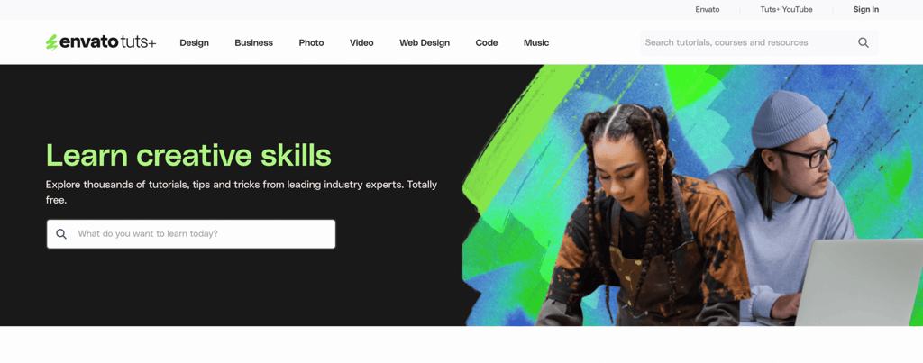 Envato Tuts+ website homepage