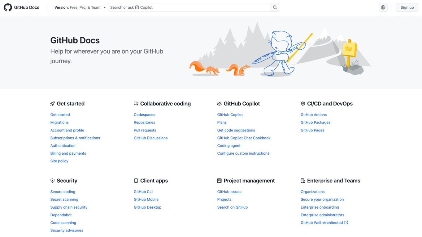 GitHub Docs web page