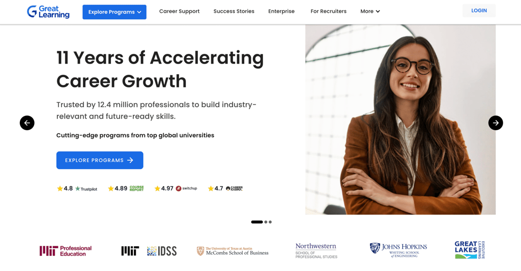 Great Learning website homepage