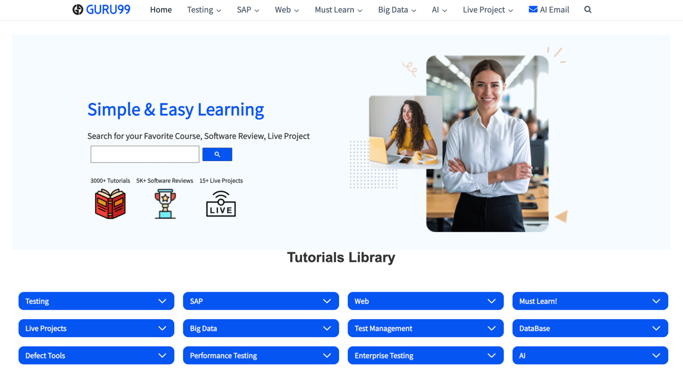 Guru99 website homepage