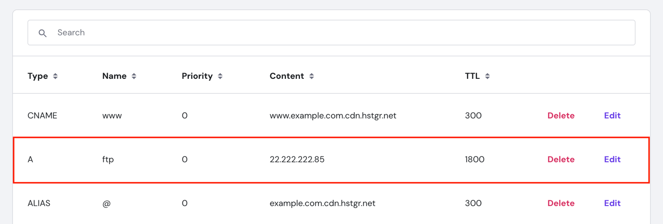 An A record in hPanel