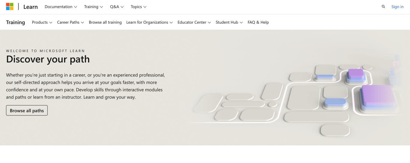 The Microsoft Learn page on the Microsoft website