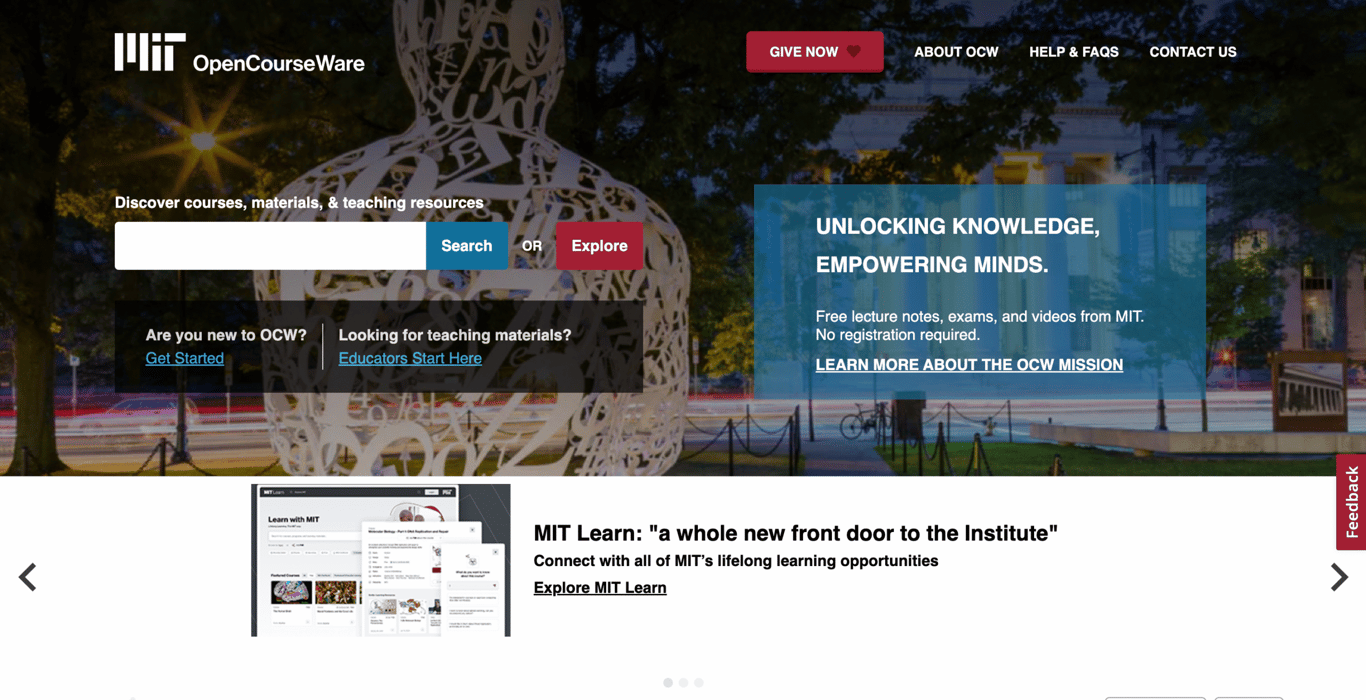 MIT OpenCourseWare website homepage