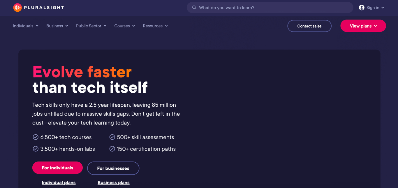 Pluralsight website homepage