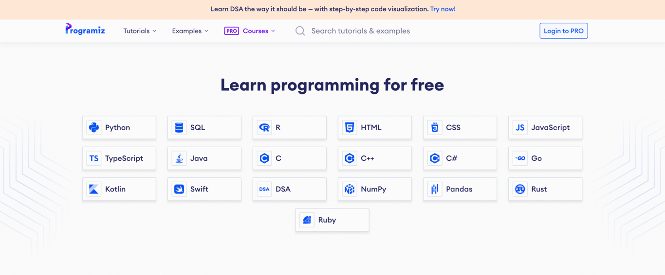 Programiz website homepage