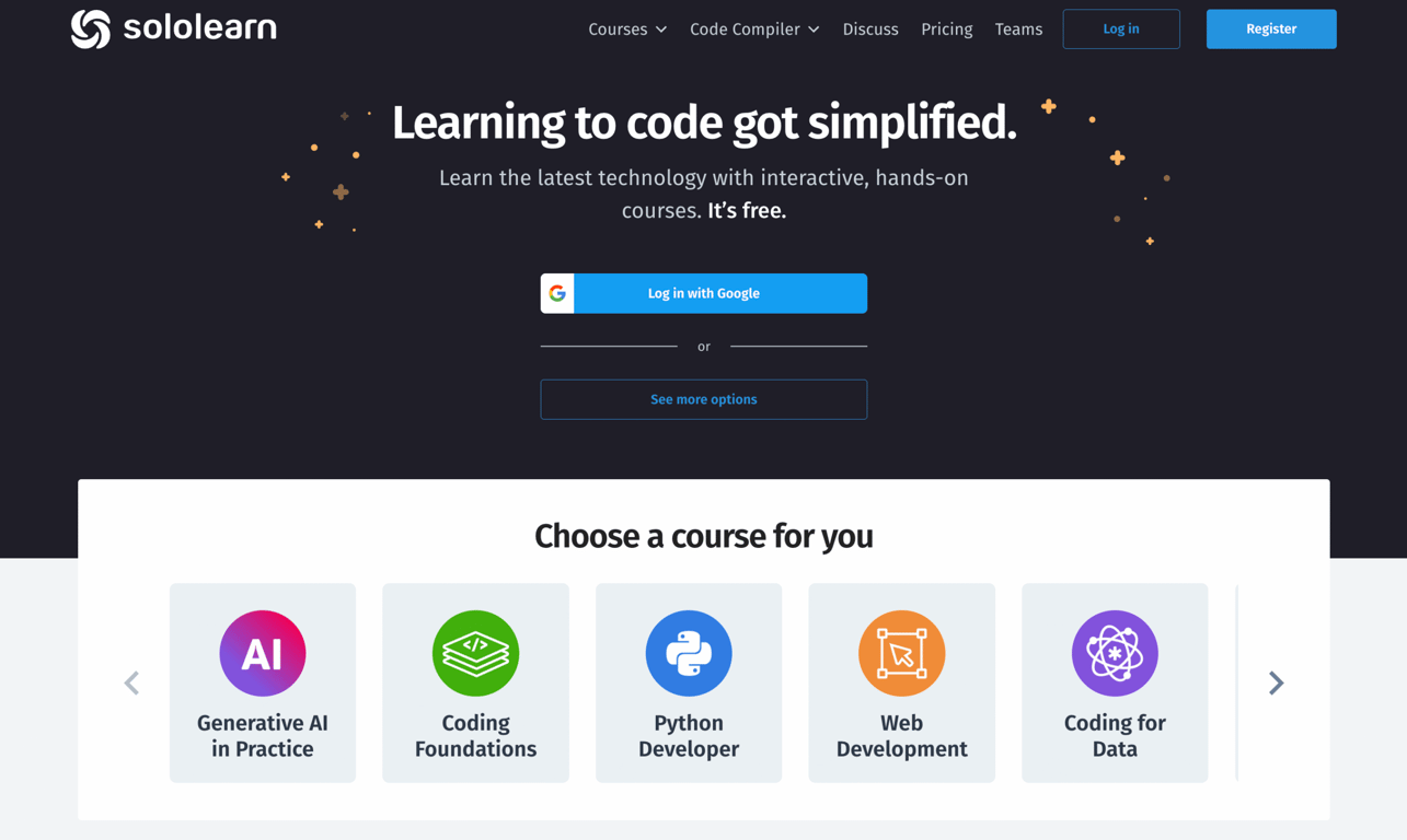 Sololearn website homepage
