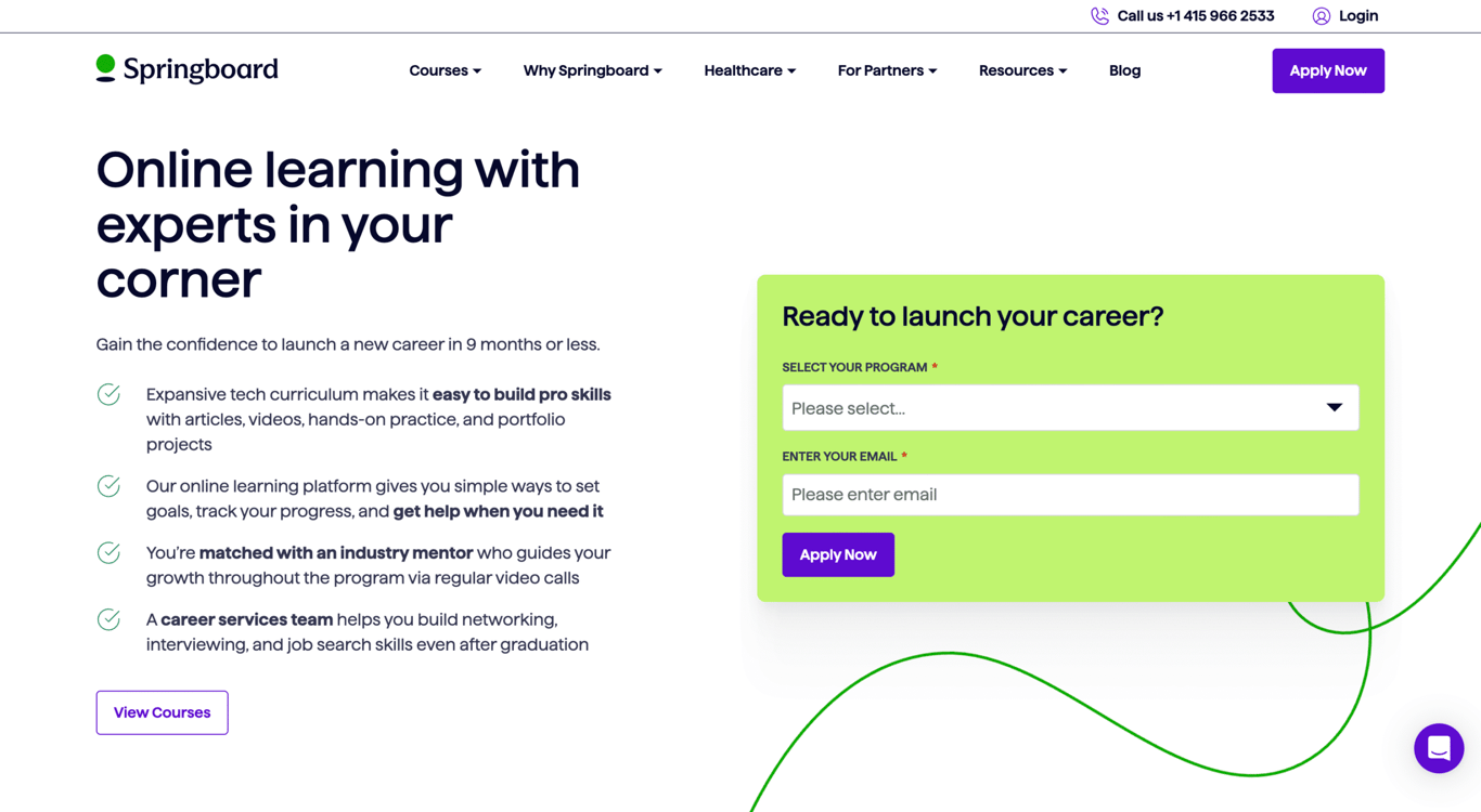 Springboard website homepage