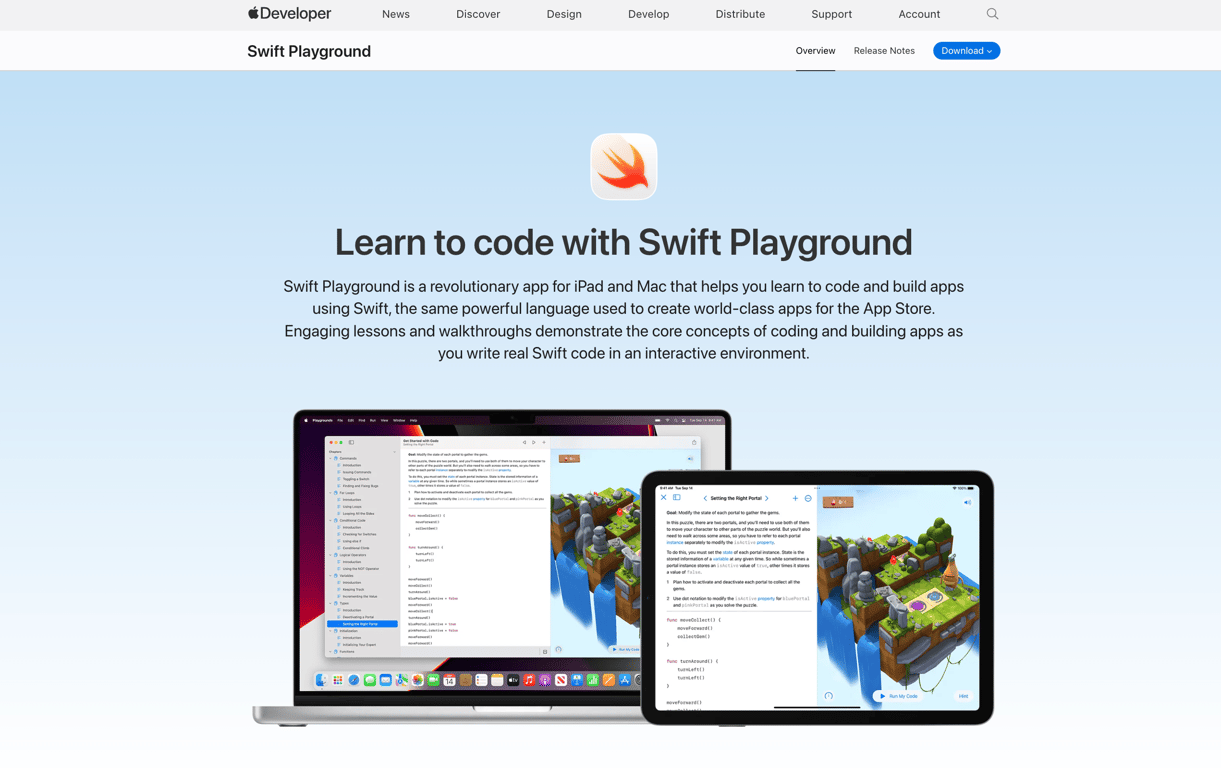 The Swift Playgrounds page on the Apple website