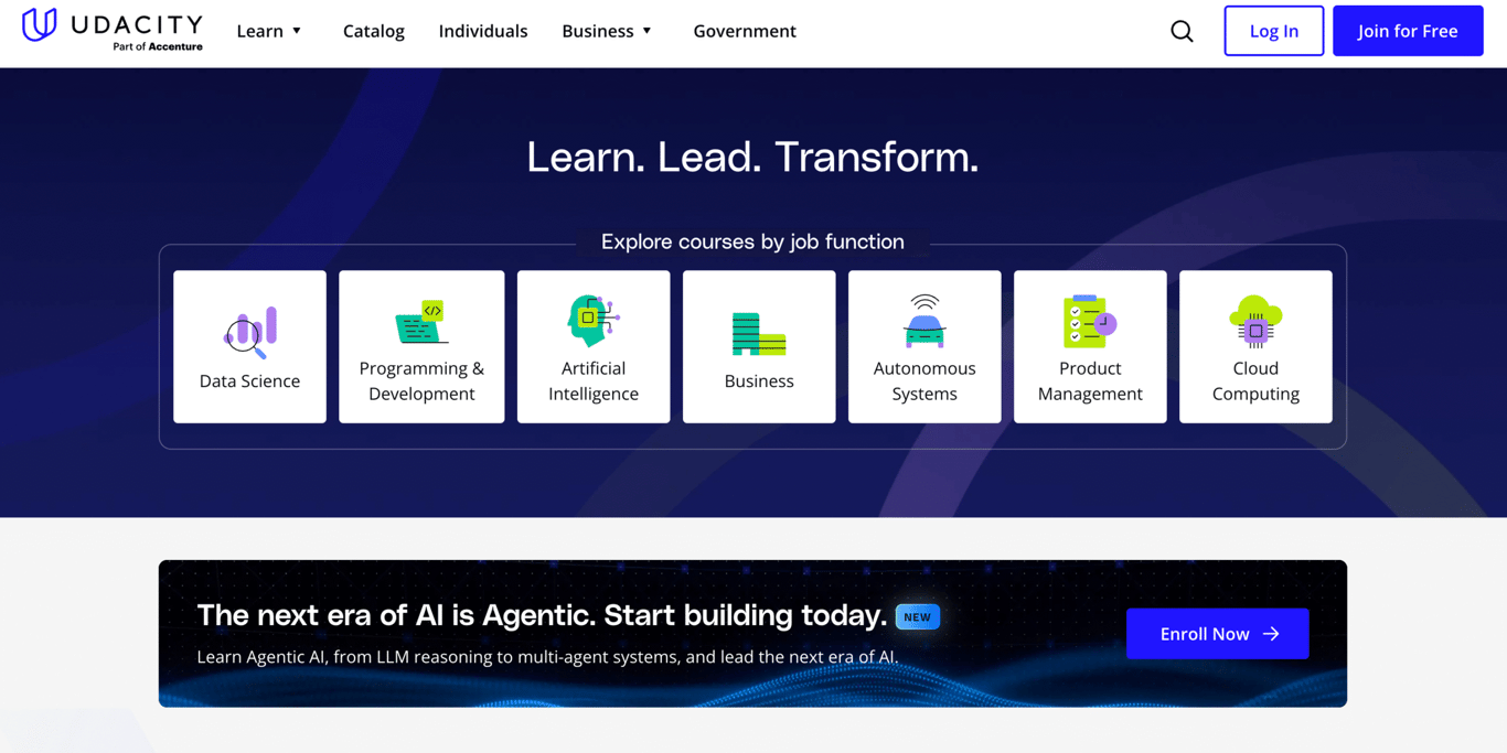Udacity website homepage