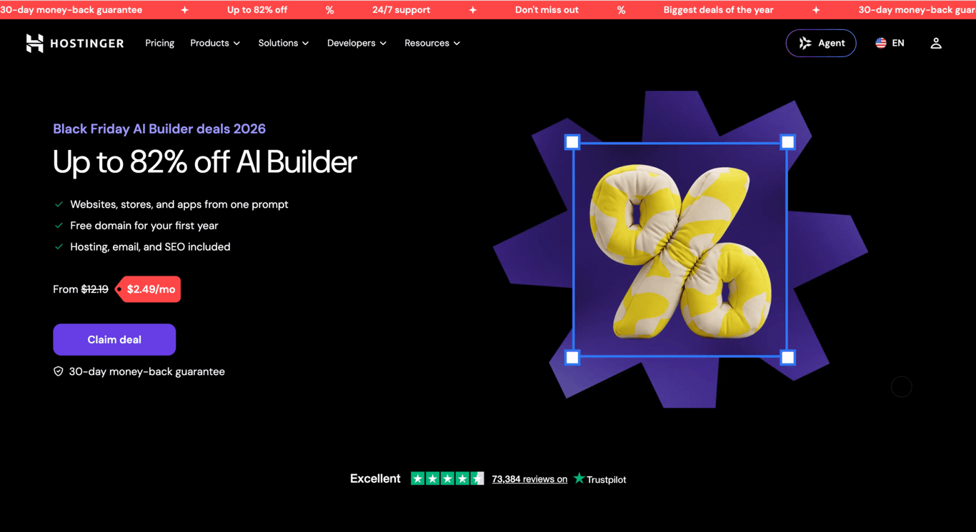 Hostinger AI Builder Black Friday deal page