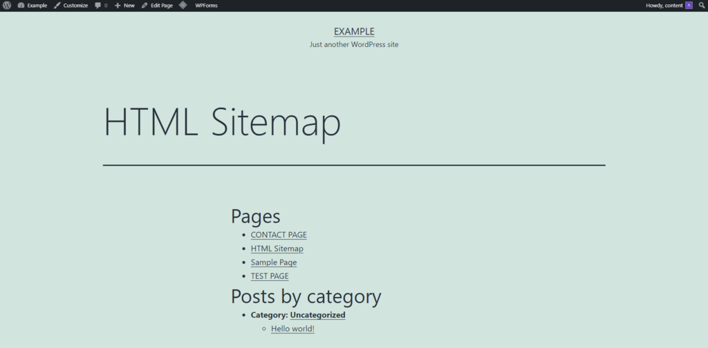 How the HTML sitemap looks on a website.