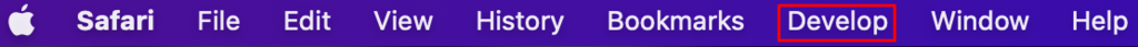 The Develop menu on macOS.