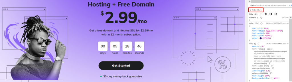 The Filter Styles panel on Firefox.