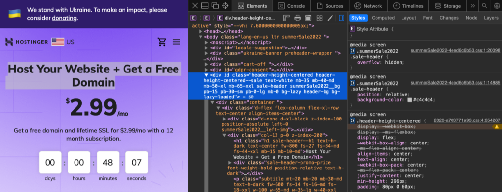 The Web Inspector panel on Safari.