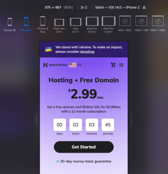 Using Responsive Design Mode on Safari.