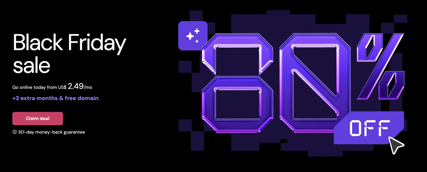 Homepage of Hostinger, showing the Black Friday sale