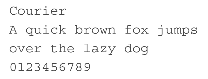 The letters and numbers of Courier.