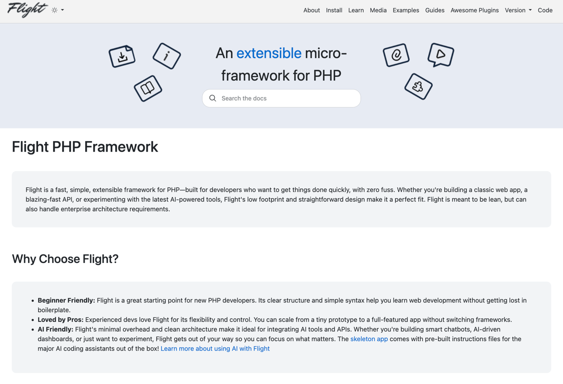 Flight PHP's official homepage