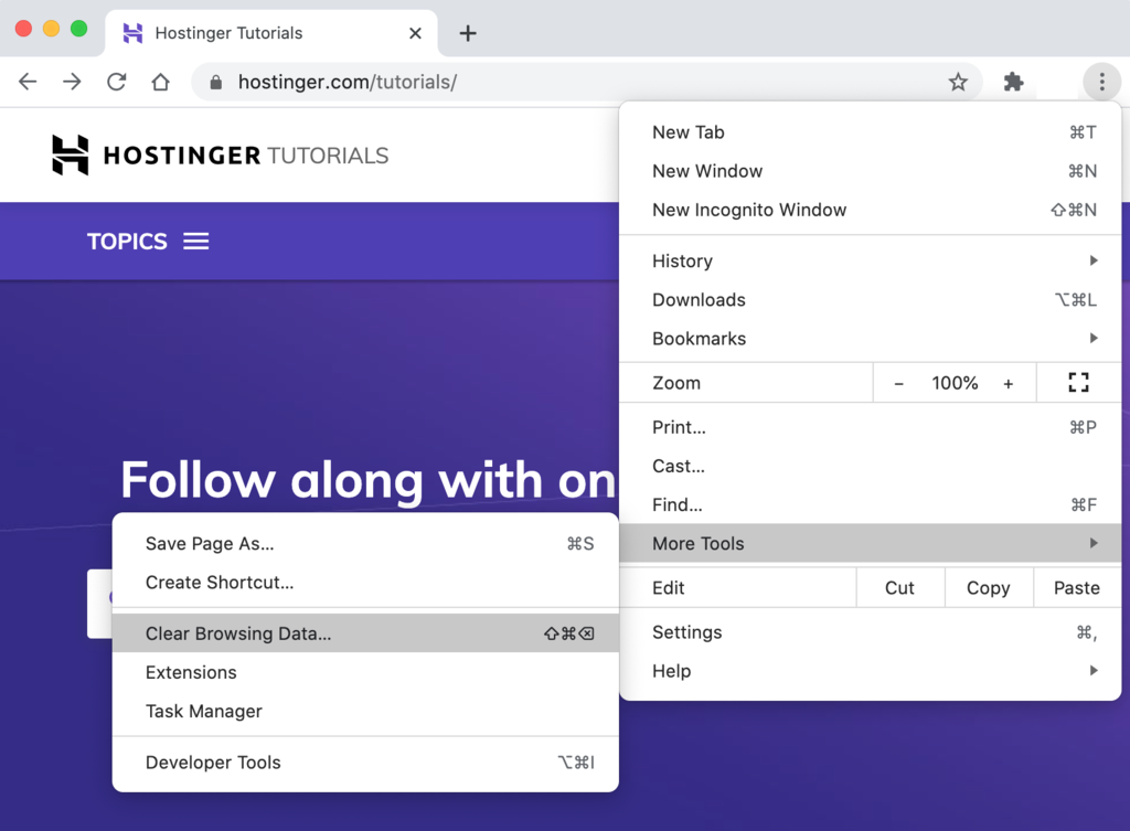 Clearing browsing data on Chrome