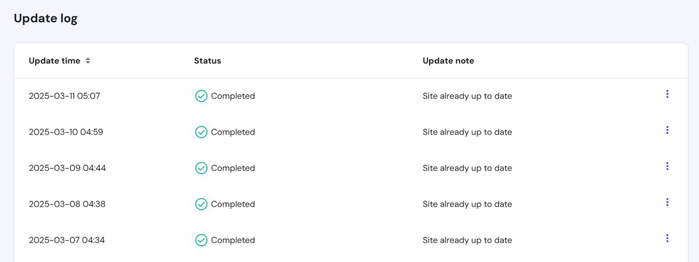 Update log beneath Hostinger WordPress auto-updates feature